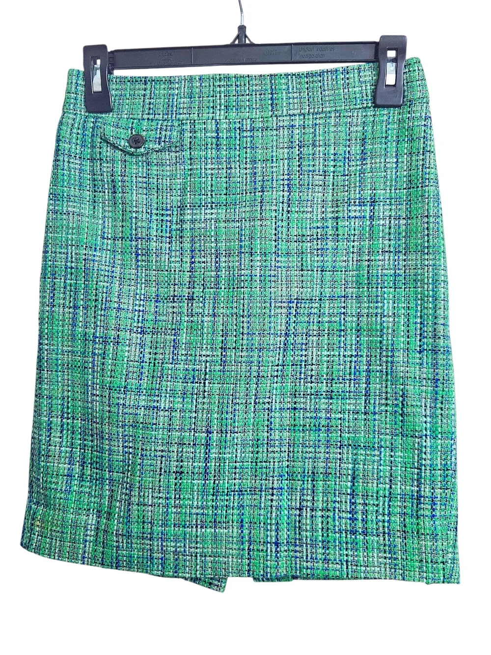 J. Crew No. 2 Pencil Green Blue Black & White Tweed Pencil Skirt 0 Petite